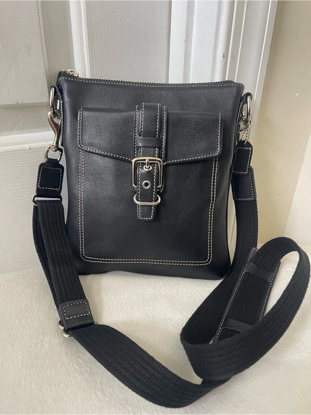 Coach Black Leather Crossbody Bag with Silver Hardware